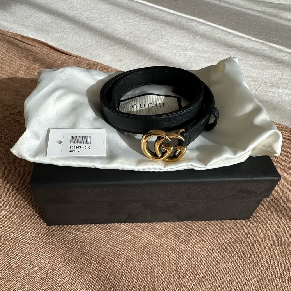 Gucci Black Leather Belt with Gold Buckle